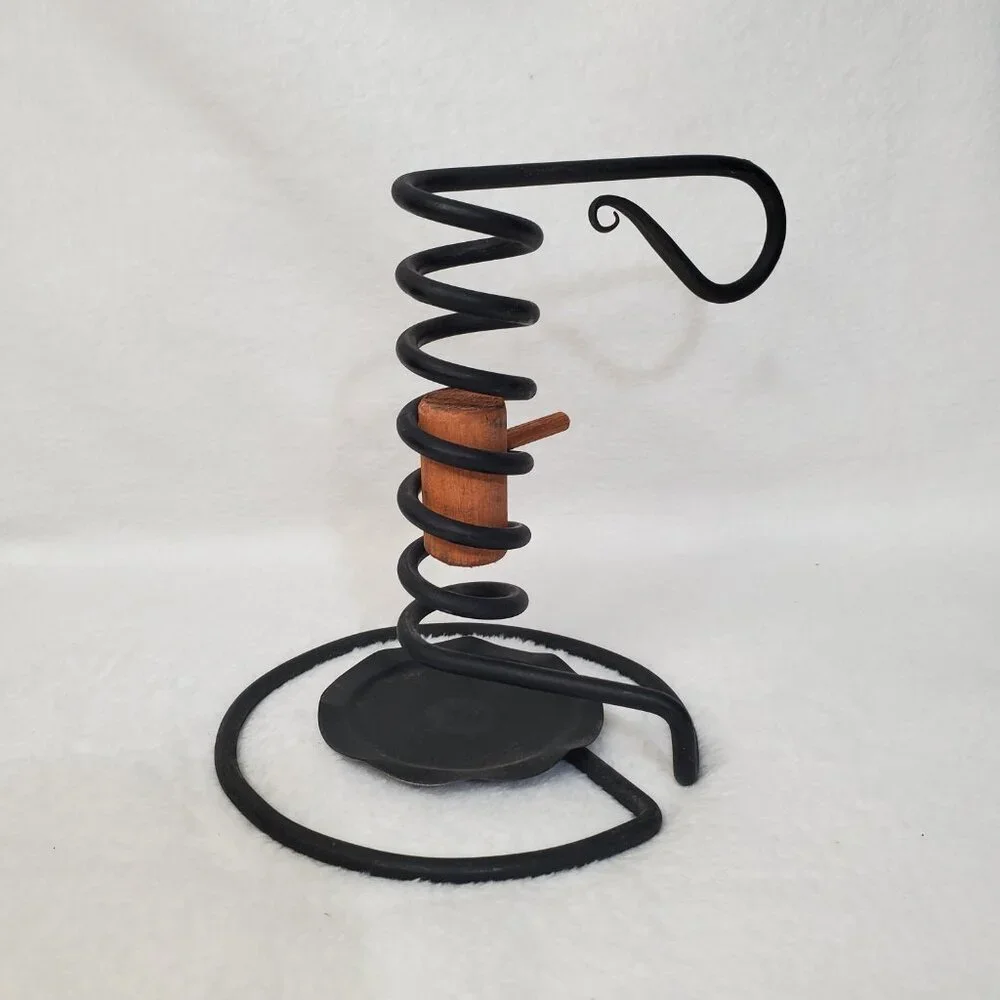 Black Wrought Iron Spiral Courting Coil Candle Holder with Drip Pan Primitive